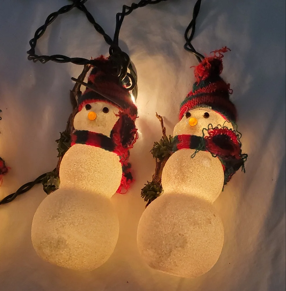 Christmas Snowman Light String Set Of 5 Figures Sparkly 10 Ft Long